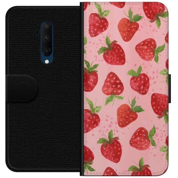 OnePlus 7T Pro Tegnebogsetui Jordbærdrømme - Retro-stil jordbærmønster
