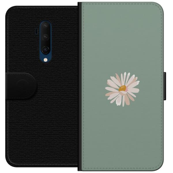 OnePlus 7T Pro Tegnebogsetui Grøn Minimalblomst - stilfuld blomst på grøn baggrund