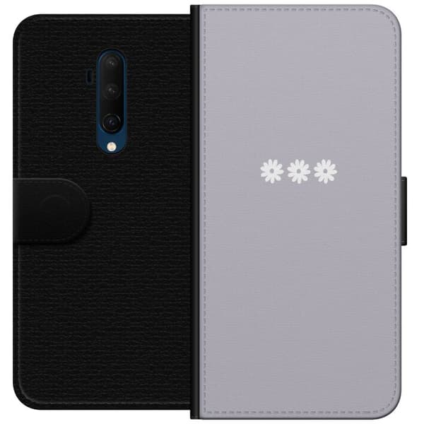 OnePlus 7T Pro Lommeboketui Lilla Blomminimalisme - stilig blomstermotiv på lilla bakgrunn