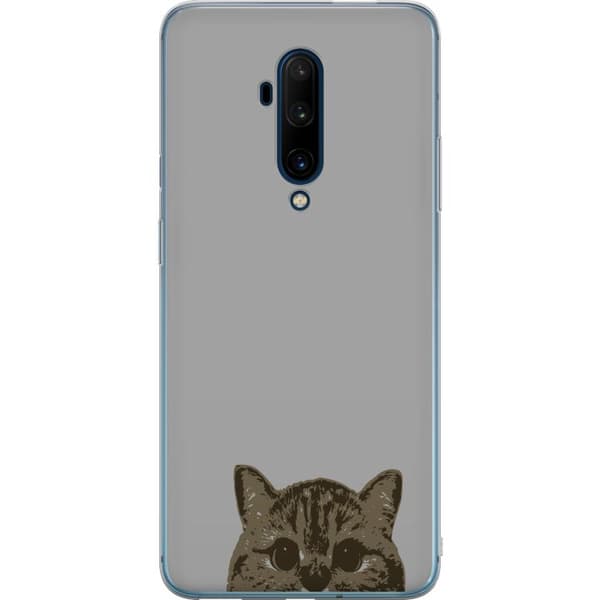 OnePlus 7T Pro Läpinäkyvä kuori Harmaa kissan katse - tyylikäs kissa suunnittelu harmaalla taustalla