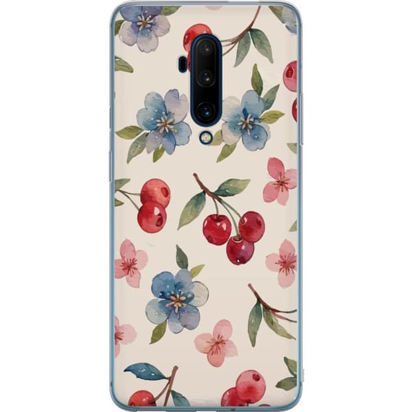 OnePlus 7T Pro Gennemsigtig cover Bær & Blomster - mønster med blå blomster og skovbær