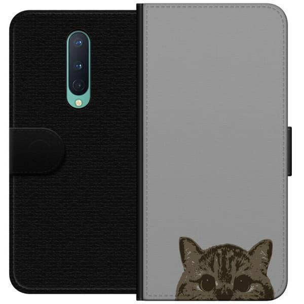 OnePlus 8 Lommeboketui Grå Kattblikk - stilren katte design med grå bakgrunn