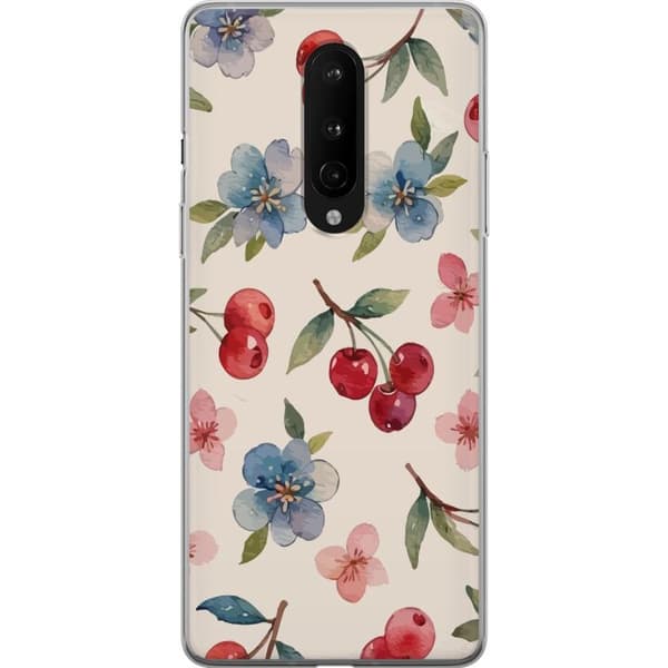 OnePlus 8 Gjennomsiktig deksel Bær & Blomster - mønster med blå blomster og skogsbær