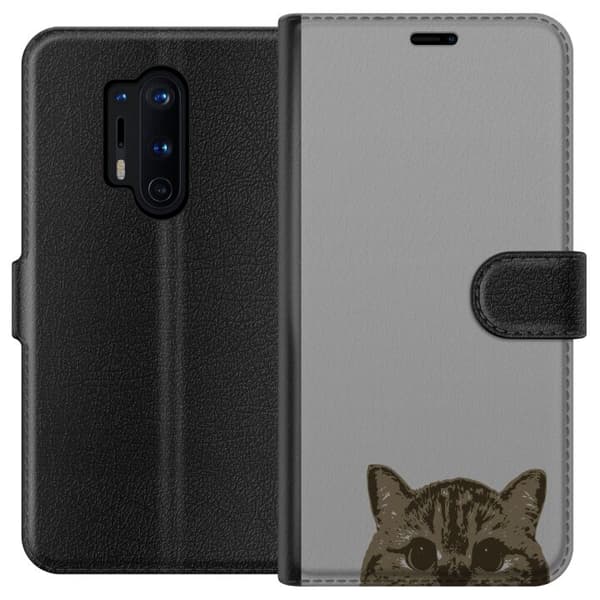 OnePlus 8 Pro Lommeboketui Grå Kattblikk - stilren katte design med grå bakgrunn