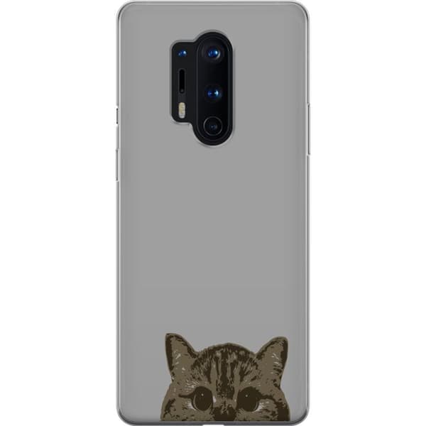 OnePlus 8 Pro Genomskinligt Skal Grå Kattblick – stilren kattdesign med grå bakgrund