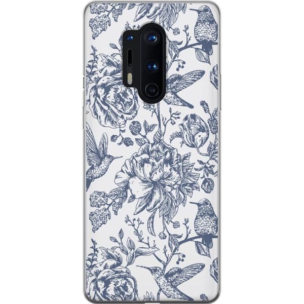 OnePlus 8 Pro Gennemsigtig cover Blomster & Fugle - Romantisk Vintage-stil Mønster