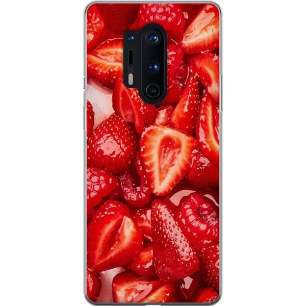 OnePlus 8 Pro Gennemsigtig cover Jordbærmønster - sødt motiv med sommerstemning