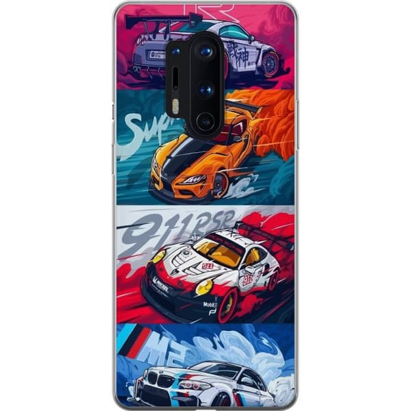 OnePlus 8 Pro Gennemsigtig cover Hurtige Biler - Tegnet Mønster med Action