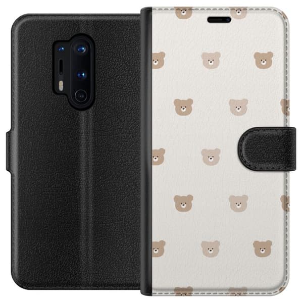 OnePlus 8 Pro Plånboksfodral Teddy Background – gulliga nallar mot mjuk bakgrund