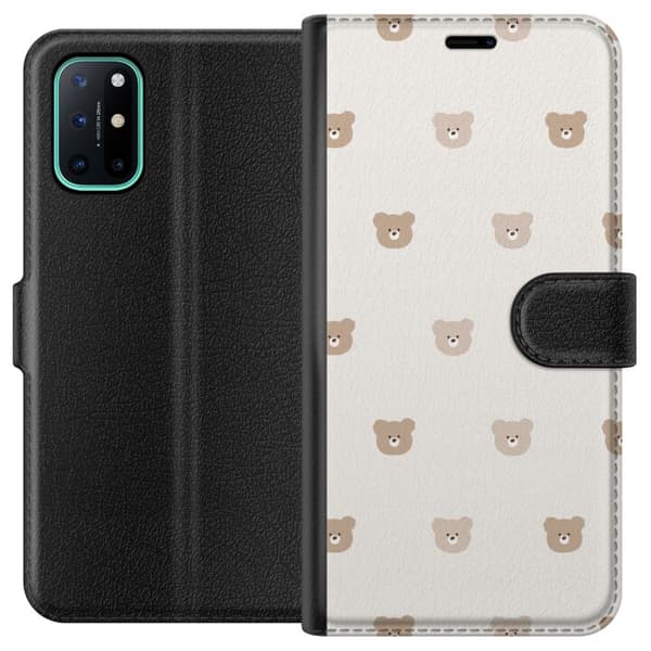 OnePlus 8T Lompakkokotelo Teddy-tausta - söpöt teddykarhut pehmeällä taustalla