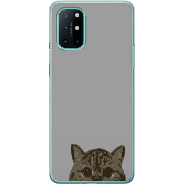 OnePlus 8T Läpinäkyvä kuori Harmaa kissan katse - tyylikäs kissa suunnittelu harmaalla taustalla