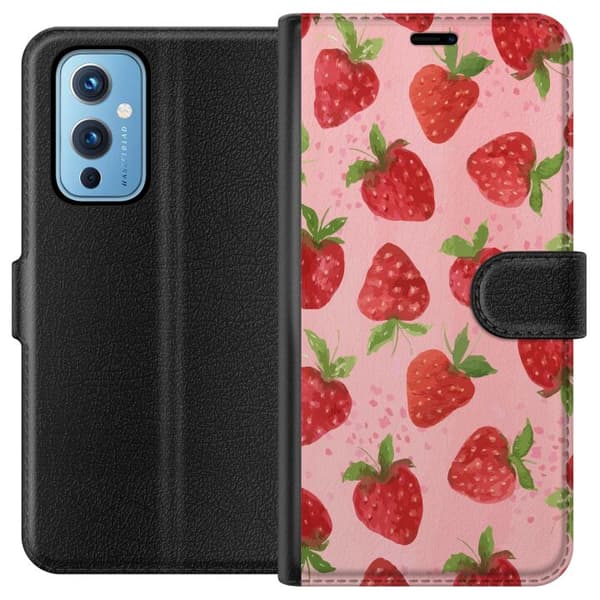 OnePlus 9 Plånboksfodral Strawberry Dreams – jordgubbsmönster i retrostil