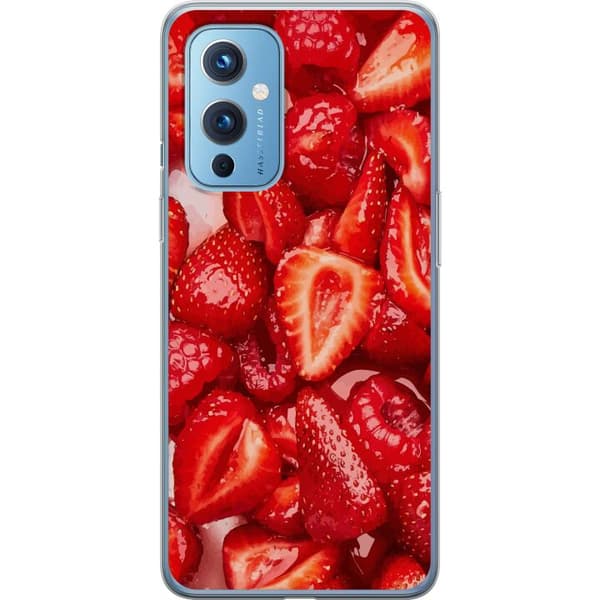 OnePlus 9 Gjennomsiktig deksel Jordbærmønster - søtt motiv med sommerfølelse