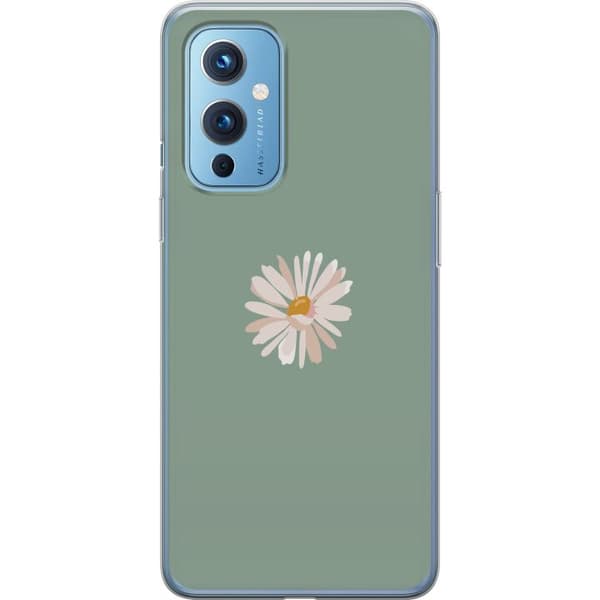 OnePlus 9 Gennemsigtig cover Grøn Minimalblomst - stilfuld blomst på grøn baggrund