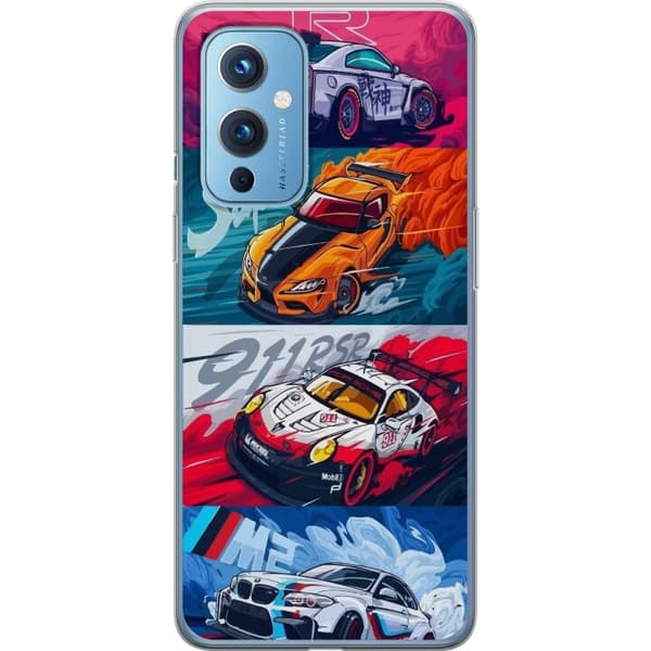 OnePlus 9 Gennemsigtig cover Hurtige Biler - Tegnet Mønster med Action