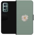 Miniatyrbild 1 av 3: OnePlus 9 Pro Plånboksfodral Grön Minimalblomma – stilren blomma på grön bakgrund