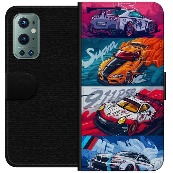 OnePlus 9 Pro Plånboksfodral Fartfyllda Bilar – tecknat mönster med action