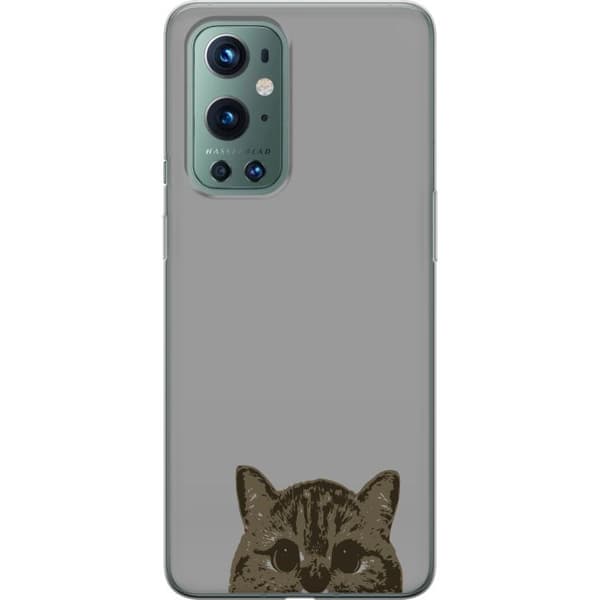OnePlus 9 Pro Genomskinligt Skal Grå Kattblick – stilren kattdesign med grå bakgrund