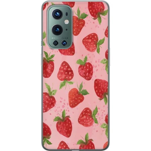 OnePlus 9 Pro Genomskinligt Skal Strawberry Dreams – jordgubbsmönster i retrostil