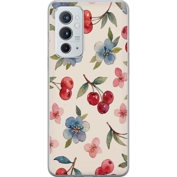 OnePlus 9RT 5G Genomskinligt Skal Bär & Blommor – mönster med blå blommor och skogsbär