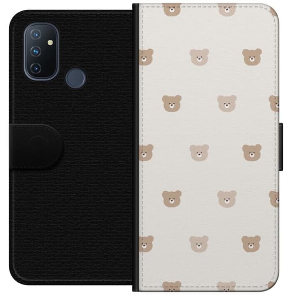 OnePlus Nord N100 Lompakkokotelo Teddy-tausta - söpöt teddykarhut pehmeällä taustalla