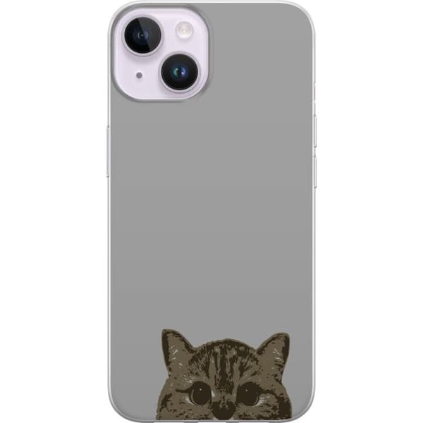 Apple iPhone 14 Gennemsigtig cover Grå Katteblik - stilfuld kat design med grå baggrund