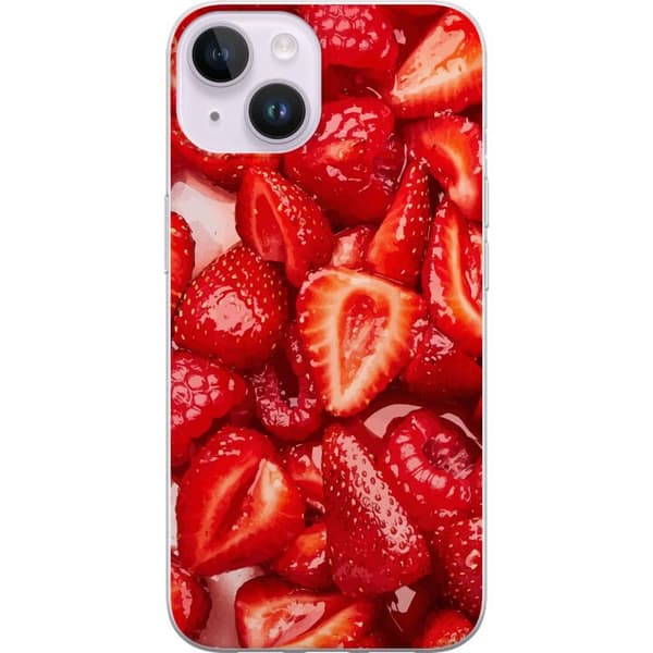 Apple iPhone 14 Gennemsigtig cover Jordbærmønster - sødt motiv med sommerstemning