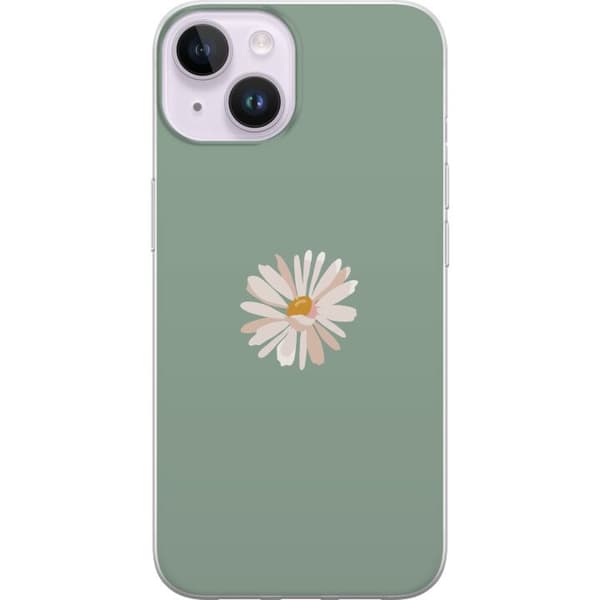 Apple iPhone 14 Gennemsigtig cover Grøn Minimalblomst - stilfuld blomst på grøn baggrund