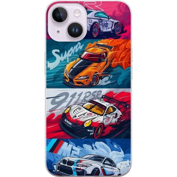 Apple iPhone 14 Gennemsigtig cover Hurtige Biler - Tegnet Mønster med Action