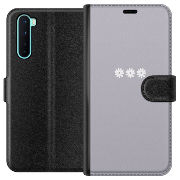 OnePlus Nord Plånboksfodral Lila Blomminimalism – stilrent blommotiv på lila bakgrund