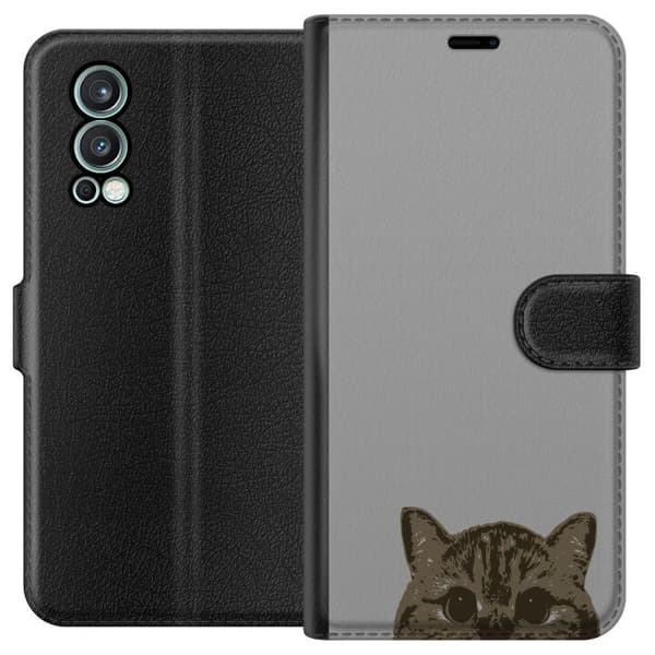 OnePlus Nord 2 5G Lommeboketui Grå Kattblikk - stilren katte design med grå bakgrunn