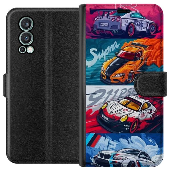 OnePlus Nord 2 5G Lommeboketui Fartfylte Biler - Tegnet Mønster med Action