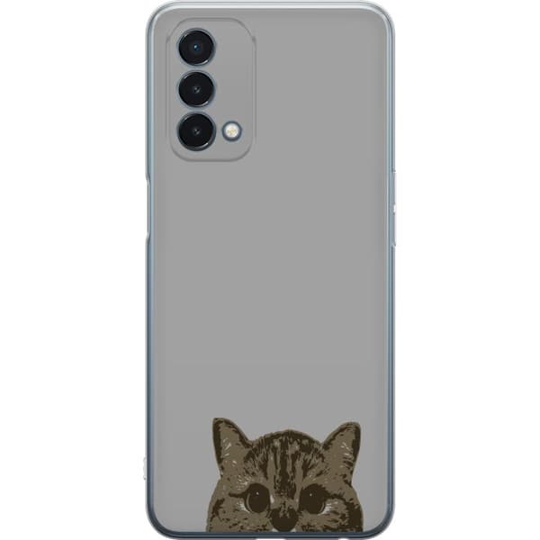 OnePlus Nord N200 5G Gjennomsiktig deksel Grå Kattblikk - stilren katte design med grå bakgrunn