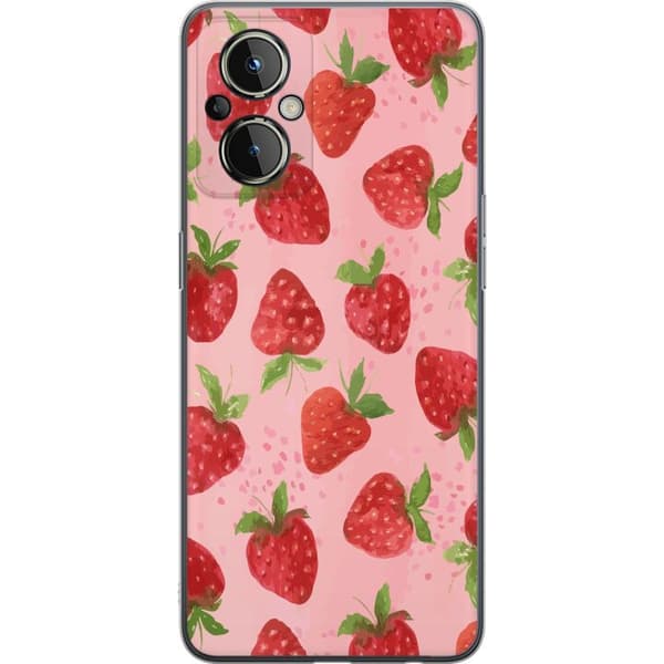 OnePlus Nord N20 5G Genomskinligt Skal Strawberry Dreams – jordgubbsmönster i retrostil