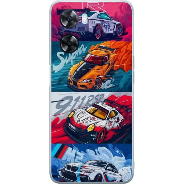 OnePlus Nord N20 SE Läpinäkyvä kuori Nopeat Autot - Piirretty Kuvio Toiminnalla