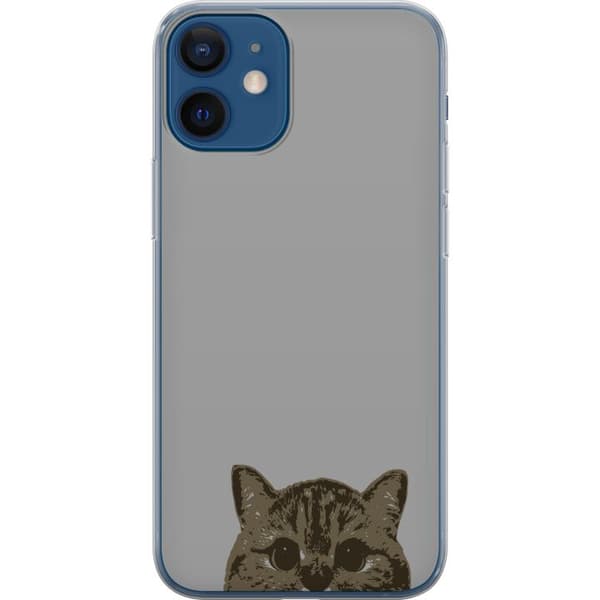 Apple iPhone 12  Gennemsigtig cover Grå Katteblik - stilfuld kat design med grå baggrund