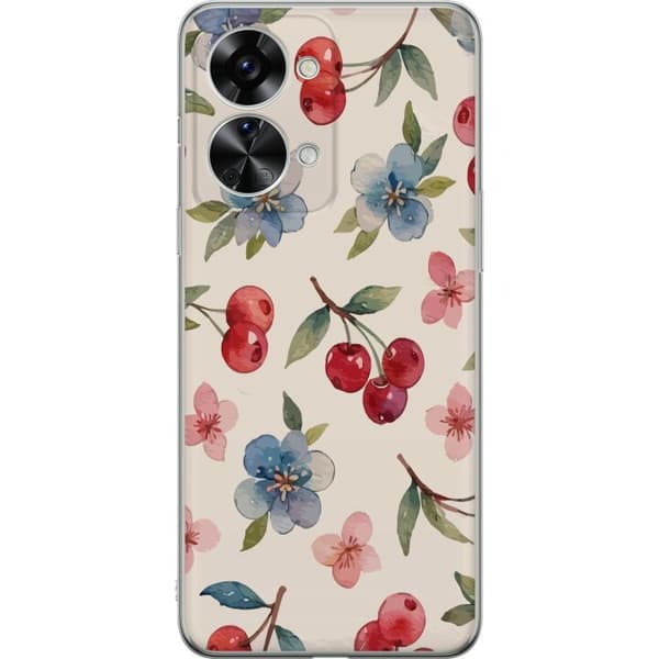 OnePlus Nord 2T Genomskinligt Skal Bär & Blommor – mönster med blå blommor och skogsbär