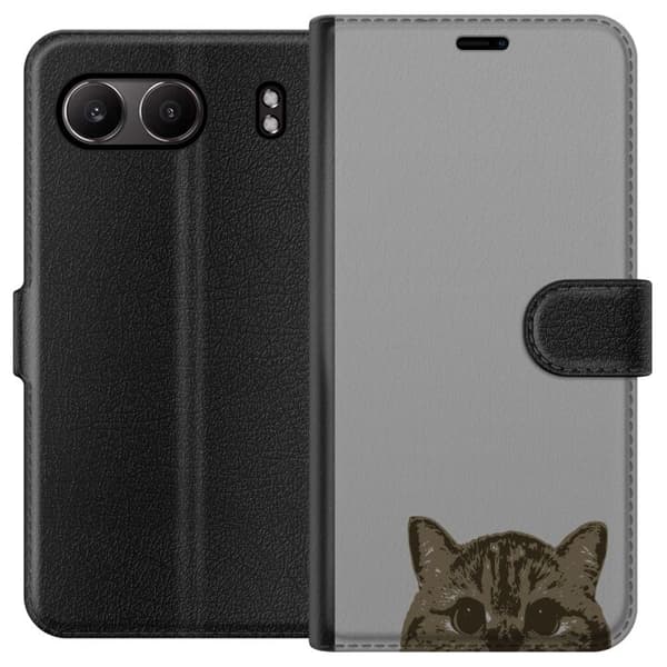 OnePlus Nord 4 Lommeboketui Grå Kattblikk - stilren katte design med grå bakgrunn