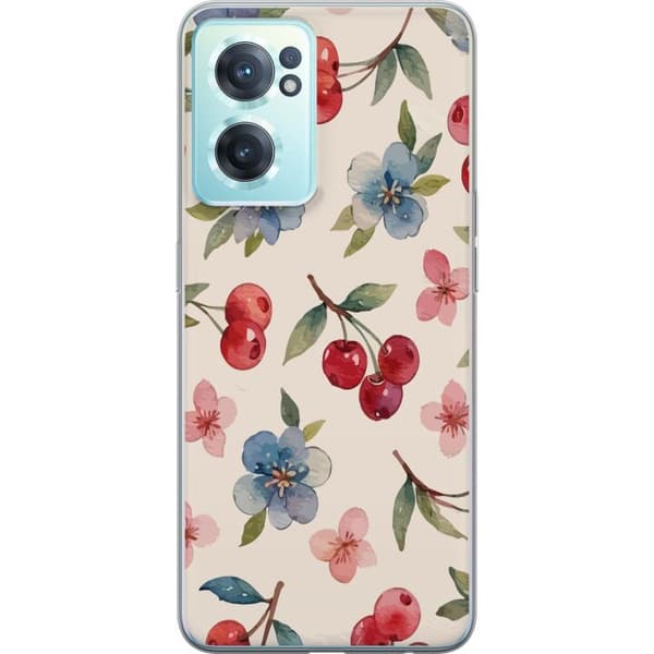 OnePlus Nord CE 2 5G Gjennomsiktig deksel Bær & Blomster - mønster med blå blomster og skogsbær