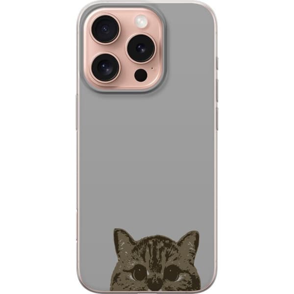 Apple iPhone 16 Pro Gjennomsiktig deksel Grå Kattblikk - stilren katte design med grå bakgrunn