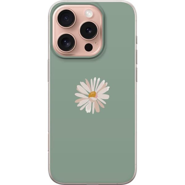 Apple iPhone 16 Pro Genomskinligt Skal Grön Minimalblomma – stilren blomma på grön bakgrund