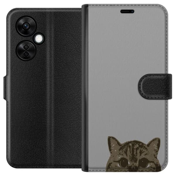 OnePlus Nord CE3 Lommeboketui Grå Kattblikk - stilren katte design med grå bakgrunn