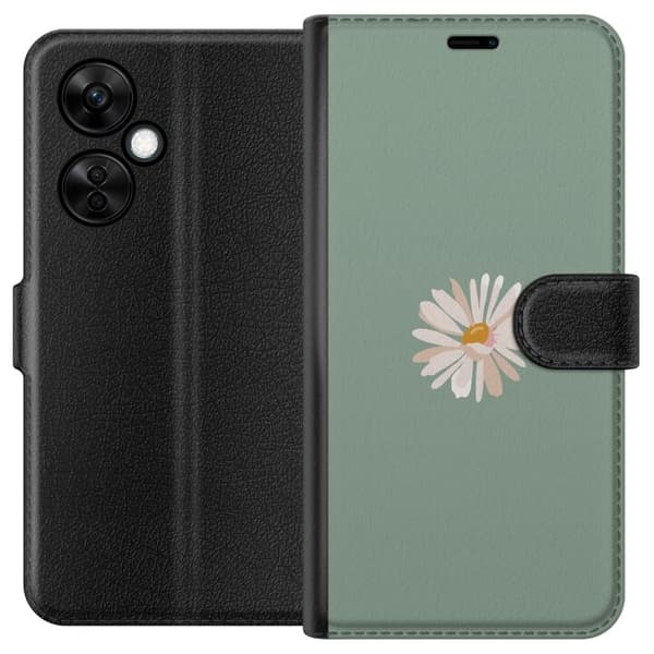 OnePlus Nord CE3 Lompakkokotelo Vihreä Minimalikukka - tyylikäs kukka vihreällä taustalla