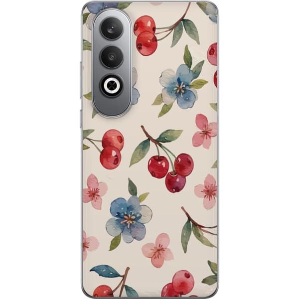OnePlus Nord CE4 Gennemsigtig cover Bær & Blomster - mønster med blå blomster og skovbær
