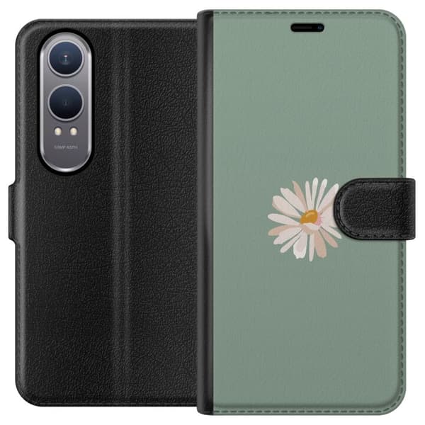 OnePlus Nord CE4 Lite Lommeboketui Grønn Minimalblomst - stilren blomst på grønn bakgrunn