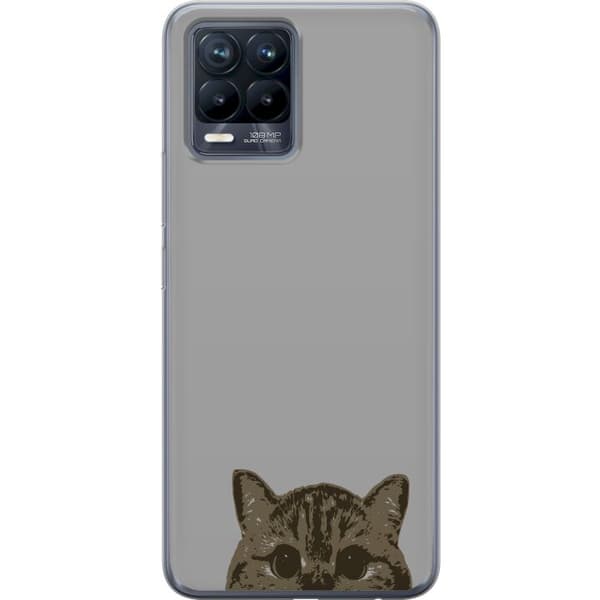 Realme 8 Genomskinligt Skal Grå Kattblick – stilren kattdesign med grå bakgrund