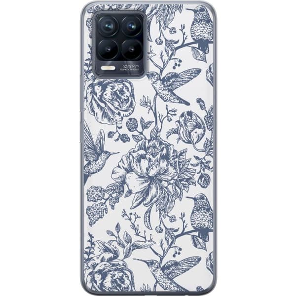 Realme 8 Genomskinligt Skal Blomster & Fåglar – romantiskt mönster i vintage-stil