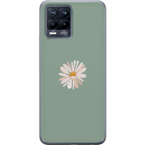 Realme 8 Genomskinligt Skal Grön Minimalblomma – stilren blomma på grön bakgrund