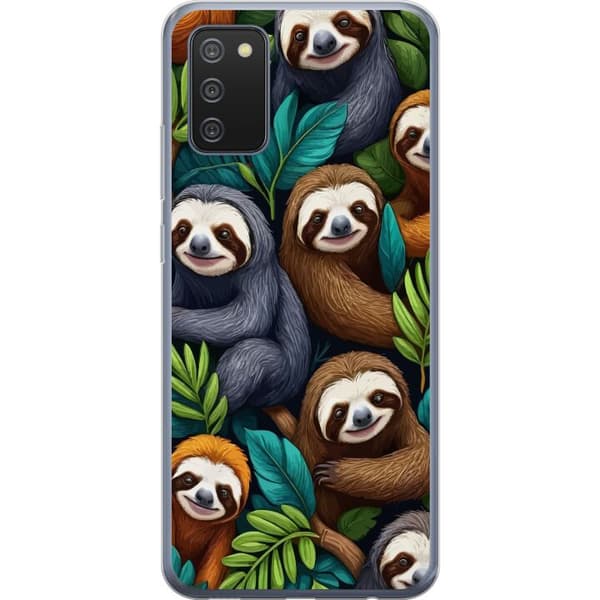 Samsung Galaxy A02s Gennemsigtig cover Sengångarstil - afslappet motiv med sød dovendyr