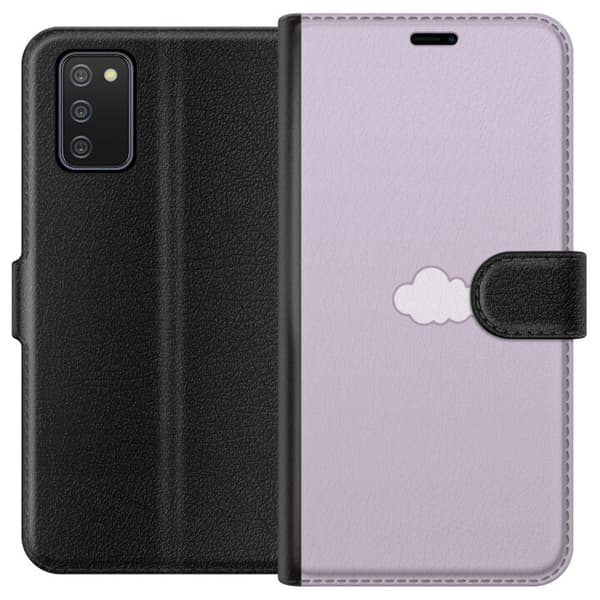 Samsung Galaxy A02s Plånboksfodral Lila Moln – minimalistiskt moln på lila bakgrund